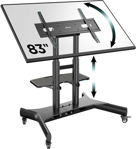 ONKRON [TS1380] TV Ständer höhenverstellbar, rollbar, neigbar für 50-83 Zoll Touchscreens, Bildschirme, bis zu 70 kg, VESA bis 800x500, Schwarz