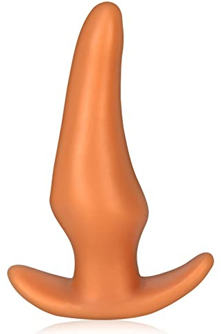 Analplugs Super Weicher Flüssigsilikon Butt Plug mit Sicherheitsbasis, Gold Analdildo Vagina Dilatator Anal Expander Masturbation Sexspielzeug für Männer und Frauen (L)