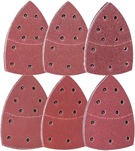 72 Stück Schleifpapier Dreieckschleifer, 152x105 mm Deltaschleifer Schleifpapier Klett 11 Loch Schleifpapier Multischleifer, Körnung 40 60 80 120 180 240 für Schleifen Polieren Schleifmaus