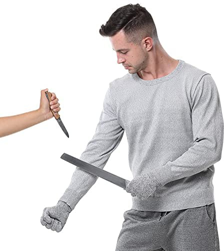 Cut Resistant T-Shirt, Knife Proof Shirt Clothing, 5-Level Protective Anti-Cutting Protective Clothing (Grey Long Sleeve, XXL)