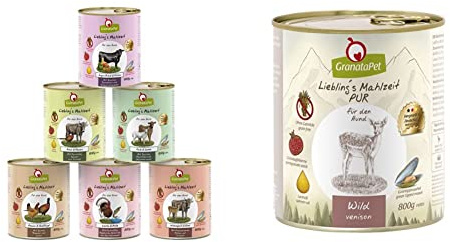 GranataPet Liebling's Mahlzeit Multipack 2, Nassfutter für Hunde im Probierpaket, 6 x 800 g & Liebling's Mahlzeit Wild PUR, Nassfutter für Hunde, Hundefutter ohne Getreide & Zuckerzusätze, 6 x 800 g