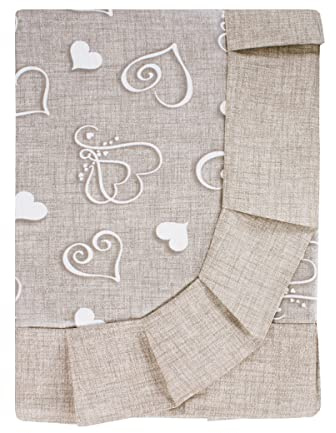 SaRani Tovaglia Tavola Copritavola Plastificata Cerata Loneta Antimacchia Cucina Sala Fantasia Cuore Balza 6 posti e 12 posti (12 posti, Beige)