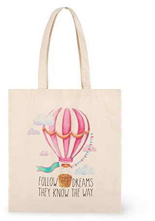 Legami - Borsa di cotone, Taschina interna, con Soffietto, Manico Lungo, Ecologica, 38,5x42 cm, Tema Air balloon
