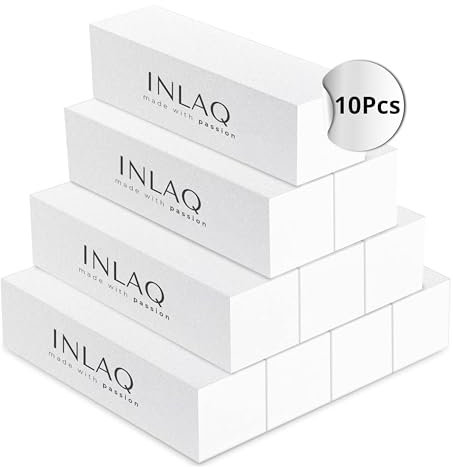 INLAQ® Premium Weiß Polierblock - 10 Stück | Professionelle Qualität für Gel, Acryl und klassisches Nagellack-Styling | Glättet und ebnet die Nageloberfläche | 240/240 Körnung