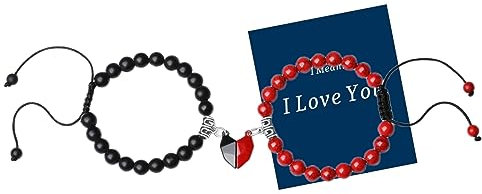 QINJIEJIE 2 Stück Partnerarmbänder Rote Türkis Armband Naturstein Stretch Perlen Partner Armbänder Freundschafts Armbänder Perlen Paar Armbänder mit Herz für Damen Herren
