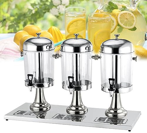 GIZMIT Commercial Beverage Dispenser, 24L Ice Tea Drink Machine, Three Head Clear Glass Stainless Steel Drink Dispensers Machine with Tap for Hot Tea & Coffee, Cold Milk, Water, Juice,Silver