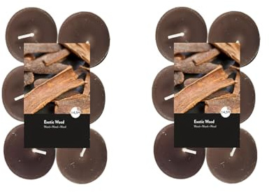 Teelichter Duft 2x12 Stück (24 Teelichter) - Brenndauer: 4,5 Std., Rußfrei - für Windlicht, Teelicht-Glas, Kerzenständer - Weihnachten, Geschenk, Deko, Gastro (Braun - Duft: Exotisches Holz)