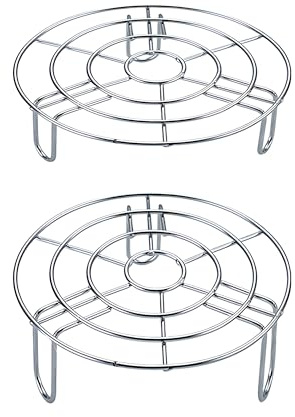Turbokey Cooling Rack Set of 2 Dia 6.3 Round Steamer Rack Stainless Steel Cross Wire Barbecue Carbon Baking Net Grill Pan Grate for Instant Pot/Pressure Cooker/Oven (Height 1.8&2.8,6.3/16cm)