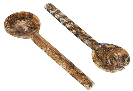Creative Co-op DF9022, Brown, Resin Salad Servers with Matte Marble Finish, Set of 2