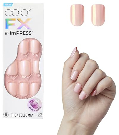 Kiss Impress No Glue Mani Press On Nails, Color FX, 'Good Mood', Pink, Short Size, Squoval Shape, Includes 30 Nails, Prep Pad, Instructions Sheet, 1 Manicure Stick, 1 Mini File