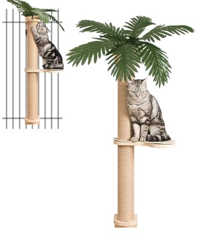Meowoou Kletterwand Katzen, 96 cm Kratzbaum Wand mit Kratzpfosten und Trittbrett, Geeignet für Ausgewachsene, Kätzchen und Alle Arten, Stabil und rutschfest für Einfache Montage