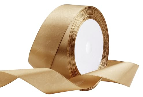 Champagner Gold Satinband 25mm x 22 Meters Stoffbänder für Geschenkverpackungen, Blumensträuße, Kunsthandwerk und Hochzeitsdekoration