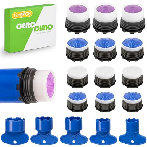 CeroDimo 12 PCS Faucet Aerators with 5 PCS Aerator Key for Sink Faucet, Faucet Aerator Removal Tool, Faucet Aerator Replacement for Bathroom or Kitchen Sink, M16.5 M18.5 M21.5 M24