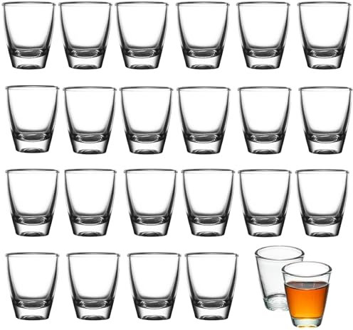 FEADBYT 24 PCS Vasos De Chupito, Vaso de vino en Forma de Huevo de 35 ml, Vaso de Vidrio Templado, Vaso Para Beber Directamente, con Base Gruesa, para Aguardiente, Vodka, Ouzo, Sambuca