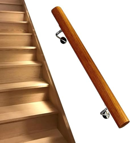 GOUZIBHD Handläufe für Treppengeländer Aus Holz, Handläufe für Treppenhandlauf Im Innenbereich mit Wandhalterungen, Sicherheits-Treppenhandläufe, Rutschfestes Haltegriffgeländer(Size:140cm)