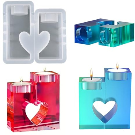 SKDFHOD 2 Stück Silikonformen Gießformen Weihnachten, Teelichthalter Herz Kerzenhalter Formen, Silikon Gießform Kerzenform Weihnachten, für Kerzenherstellung Formen DIY, Handwerk Dekoration, Hochzeit
