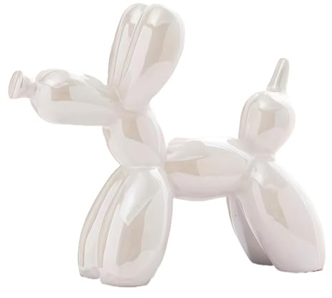 YOYUMI Elektropläterad ballong hund skulptur ornament, spekulär glans keramisk staty för vardagsrum sovrum och kontorsdekoration – pärlvit 10,5 x 10,5 x 4 cm