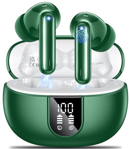 AOVOCE Wireless Earbuds,Wireless Headphones Bluetooth 5.3 Headphones in Ear with 4 ENC Call Noise Cancelling Mics HiFi Stereo Mini Ear Buds 42H Playtime LED Display Earphones IP6 Waterproof Green