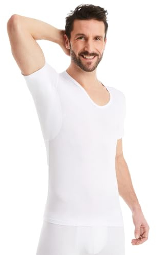 FINN Anti-Schweiß Shirt Herren mit V-Ausschnitt und integrierten Achselpads gegen Starkes Schwitzen - Unterhemd mit garantiertem Schutz vor Schweißflecken und Schweißgeruch Weiß Weiss 5XL