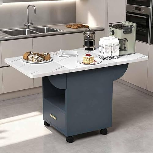 Nevoc Kitchen Island Cart with Drop Leaf for Small Spaces, Wooden Trolley Cart on Wheels, Space Saving Folding Dining Table for 4