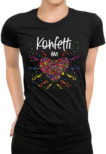 Konfetti im Herzen - Karneval Fasching Kostüm Outfit Damen T-Shirt, Schwarz, M