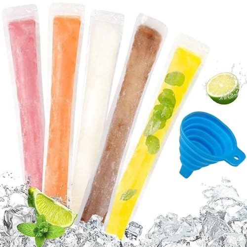Sacchetti per muffe Ice Popsicle, 100 pezzi Sacchetto per ghiaccioli Senza BPA Sacchetto per ghiaccioli con imbuto, utilizzato per yogurt, caramelle rock, gelato party
