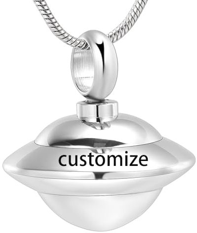 Ydmwannx Collier urne funéraire soucoupe volante pour cendres OVNI Bijoux pour femmes et hommes en acier inoxydable souvenir souvenir pour cendres d'animaux domestiques, Acier inoxydable