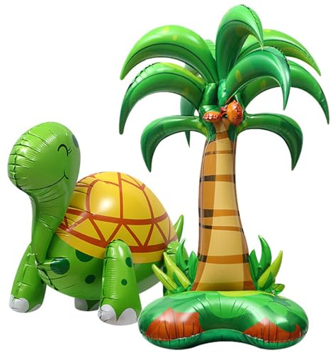 YGCHEN Aufblasbare Palme, Hawaii Deko, Schildkröte Folienballon, Palme Ballons Stehend, Hawaii Aufblasbars Spielzeug, Kokosnussbaum Luftballon, für Sommer Poolparty Tropical Strandparty Geburtstags