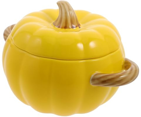 Luxshiny Ciotola in Ceramica a Forma di Zucca Gialla con Coperchio, Doppia Maniglia, 26 x 17 x 15,5 cm, Pentola per Zuppe, Insalate e Dessert, Uso in Cucina