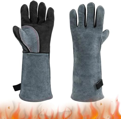 Dulynva Gant Soudure en Cuir Gants de Soudage gants de travail avec coutures en Kevlar, Forge gant anti chaleur pour cheminée, cuisine, four, barbecue, manique, jardinage, Anti-Morsure Animale