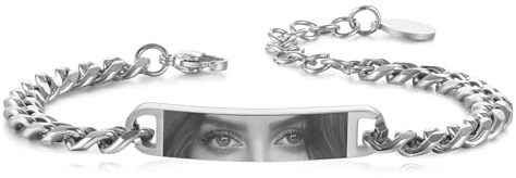 MeMeDIY Pulsera con Foto de Ojo Personalizada para Hombre Pulseras Regulable de Acero Inoxidable con Foto/Nombre/Texto Grabado Regalos Personalizados para Esposo Novio Pareja Aniversario - Plata