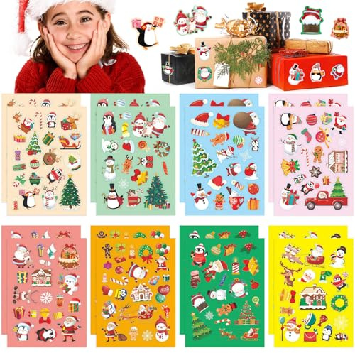 FUKPO 310 Stück Weihnachtssticker, Etiketten Aufkleber Weihnachten Weihnachtsaufkleber Selbstklebend, Weihnachts Sticker Weihnachten Kinder Geschenkaufkleber für Papiertüten Christmas Stickers
