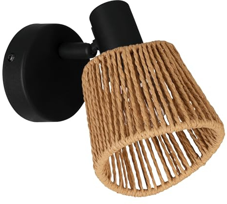 Eglo Applique murale intérieure Keelby, lampe de lecture avec spot orientable, luminaire pour salon et chambre, papier raphia naturel, douille E14