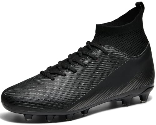 Kmrlofiy Fotbollsskor herr High Top Spike Cleats professionella fotbollsskor pojkar barn utomhus atletiska skosnören sportskor träningsskor, Svart 2, 42 EU