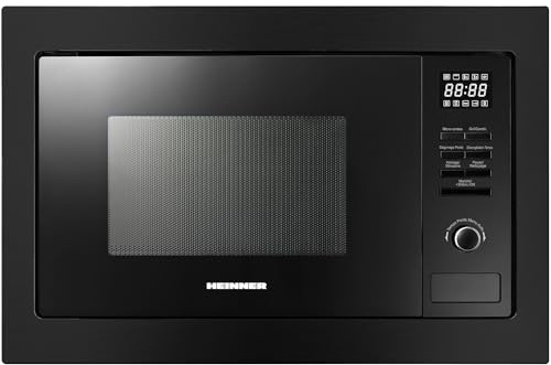 HEINNER HMW-MDBI25GDBK Einbau-Mikrowellenofen 26 L – 1000 W Grillleistung, Digitalsteuerung für einfache Bedienung, LED-Display, Modernes Schwarz/Black Glass Design, 5 Jahre Garantie