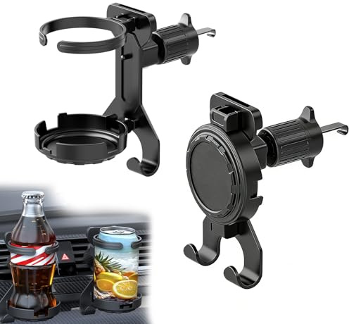 Portavasos Coche, 2 Piezas Porta Bebidas Coche Ajustable Universal, Plegables Portavasos Automóvil, Car Cup Holder con Gancho, Adecuado para Ranuras de Ventilación Colocar Botella y Cenicero