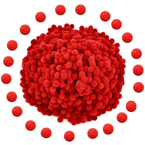 Bouiexye Mini pompon da 1 cm, colori assortiti, per fai da te, decorazioni natalizie, progetti artistici e per la casa (600, rosso)