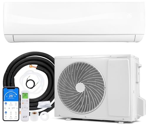 GYMAX Klimaanlage Split 24000 BTU | Klimagerät mit Heizfunktion & App, Klimasplittgeräte leise mit Kältemittel R32 & Montagematerial