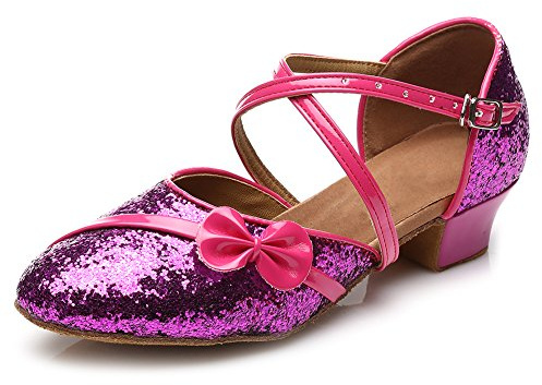 SWDZM Chaussures de Danse Fille Standard Latin Jazz/Chacha/Ballet Chaussures Sequins Model-FR-D208 Violet 34 EU