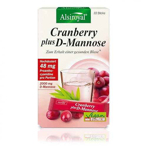 Alsiroyal Cranberry plus D-Mannose · 2000 mg D-Mannose & Cranberry-Extrakt mit PACs pro Stick · mit Zink, Vitamin B2 & Biotin · vegan · 10 Trink-Sticks Waldbeere-Geschmack