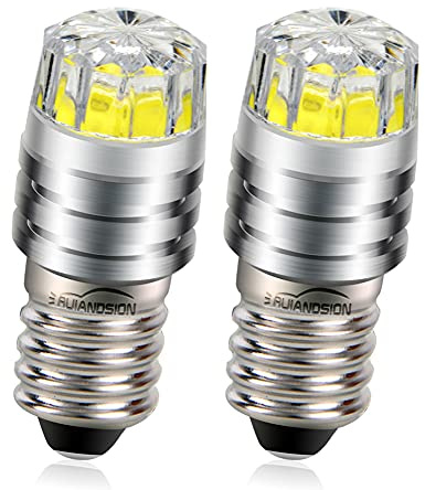 Ruiandsion 2pcs 2W COB 3V E10 LED Upgrade Birne Ersatz für Taschenlampen Taschenlampe Scheinwerfer Scheinwerfer, Weiß