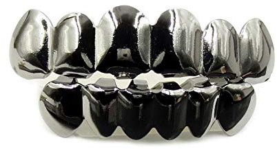 Shop-Story - Hip Hop Grillz Zahnset – Oberteil und Unterteil – Universalgröße – einfache Anbringung – Schwarz