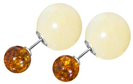 ANDANTE Premium Collection - Echter OSTSEE Bernstein Ohrstecker in 925 Sterling Silber - Beidseitig - Zertifiziert - Gold des MEERES - Farbe Cognac und MILCHIG GELB