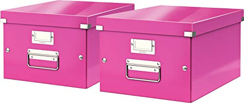 Leitz, Mittelgroße Aufbewahrungs- und Transportbox, Mit Deckel, Für A4, Click & Store (Pink, Mittel | 2er Pack)