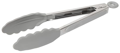 Wiltshire Silicone Kitchen Tongs 23cm, Heat Resistant Non-Stick Non-Scratch | Cookware Safe, Scalloped Function Head, Locking Mechanism, Stainless Steel with Non-Slip Handle, 23x7x4cm, Grey & Silver