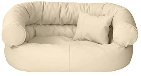 Juelle Hundebett aus Kunstleder, Kissen für Große Hunde abziehbar, flauschiges Hundesofa, Bett Hundestuhl Fergus S-XXL (L - 100x80x35 cm, Ecru)