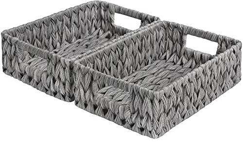 GRANNY SAYS Aufbewahrungskorb, 2er-Pack Körbe, Korb geflochten, Flechtkorb für Badezimmer, grau Korb für Regal, wasserdicht Körbchen geflochten, Regalkörbe mit Griffen, Baskets, Geschenkkorb leer