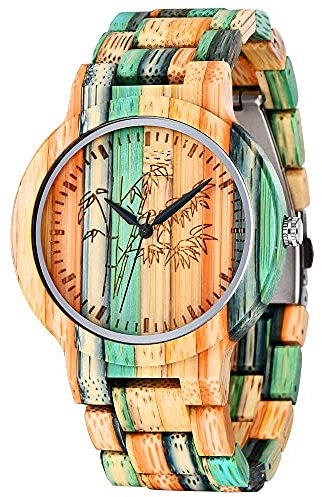 Tiong Holzuhren für Damen Herren Inverted Geometrische Zebra Holz Uhr Einzigartige Elegante Quarz Holz Armbanduhr Handgefertigt mit Bambus Armband Unisex, Holz-2, Armband