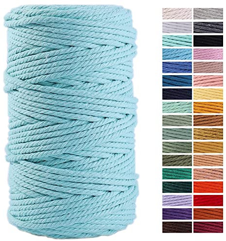 Hellblaue Makramee-Schnur, 4 mm x 90 m, farbiges Baumwollseil, Bastelschnur, bunte Baumwollschnur zum Aufhängen, Pflanzenaufhänger, Basteln, Stricken, dekorative Projekte