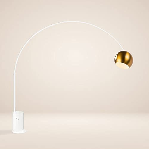 s.luce Ball Design-Bogenlampe Marmorfuß modern Bogenleuchte Stehlampe Stehleuchte, Schirm Gold, Basis Weiß